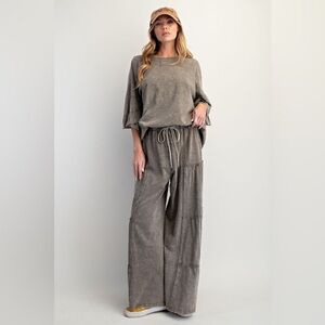 Easel ASH MOCHA ruffle Sleeve top pant lounge set S M L NWT